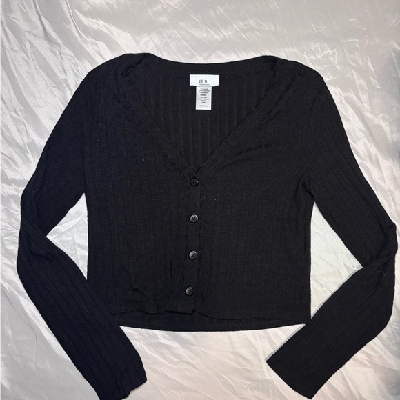 Black Ribbed Button-Up Cardigan - Picture 1 of 5